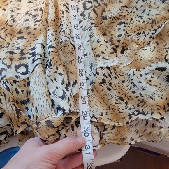 Leopard Print Pull On Chiffon Ruffled Calf Length Skirt - Picture 8 of 9